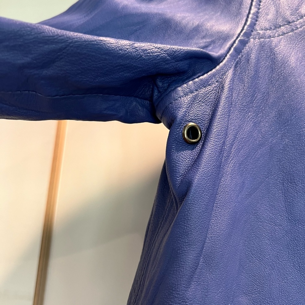 Kenna-T blue leather moto jacket with hood L - Picture 5 of 12